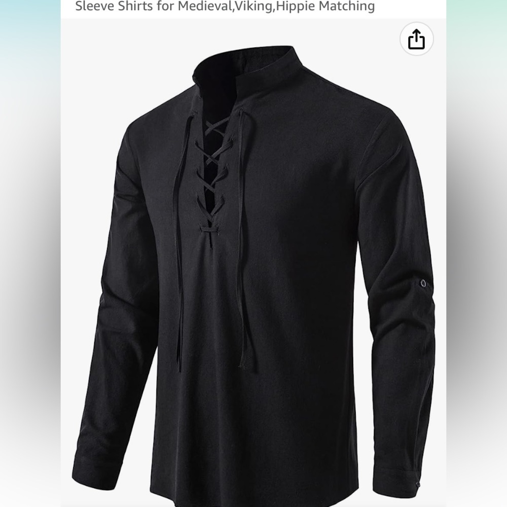 Men's Retro Black Lace up Long Sleeve Shirt for Medieval, Viking, or Pirate
